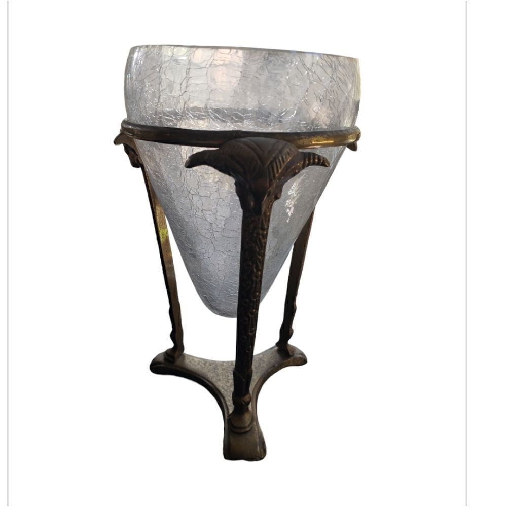 Glass Cone Bowl w/Brass Ram Footed Stand
